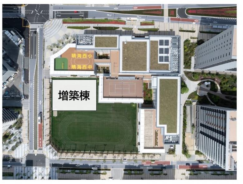 晴海西小学校仮設増築棟の位置を示した画像