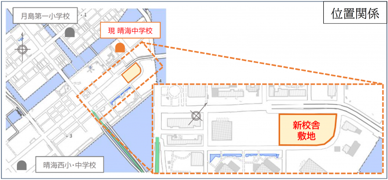 晴海中学校新校舎位置図