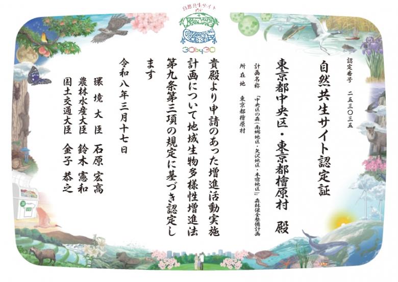 自然共生サイト認証書