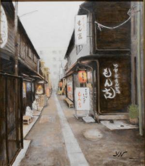 月島の路地（油絵）の画像