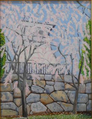 佃燈台の桜（油絵）の画像