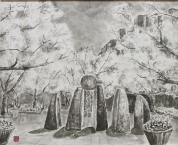 中央区ホームページ／20 桜川公園の春（水墨画） 神谷 栄