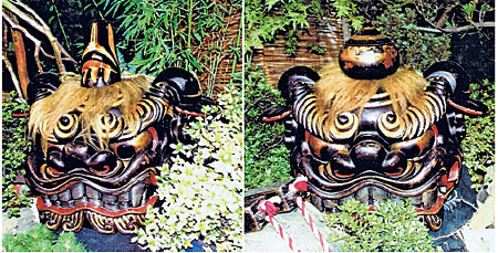 黒駒の獅子頭（左 雄獅子・右 雌獅子）の写真